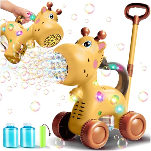 Nicmore Automatic Bubble Machine Toddler Toys: Giraffe Bubble Lawn Mover Outdoor Toy for 1 2 3 4 5 Year Old Boy Girl - Push or Handheld Bubble Maker Blower for Age 1-3 Kids Birthday Gifts
