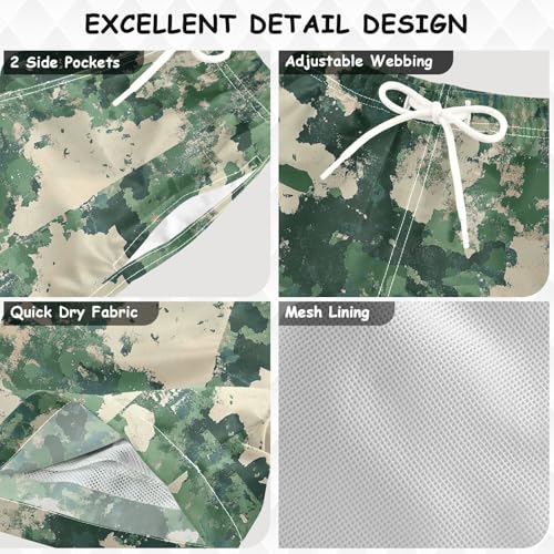 Pigsaly Boys' Swim Board Shorts Watercolor Green Army Camo Boy's Swim Trunks Kids Swimwear S3