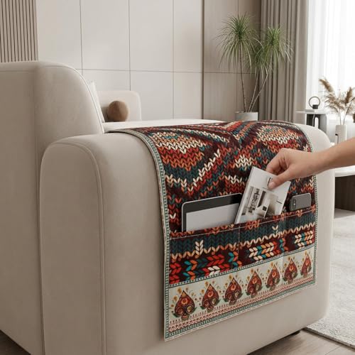 Image of KINGLY Armrest Cover with Pocket | Anti-Slip Sofa Arm Protector | Washable Arm Cover | Multicolor