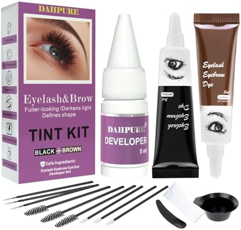 DAHPURE Eyelash and Eyebrow Color Kit, Professional Result With Safe Ingredients, Easy to Use, DIY & Salon Use (Black and Brown)