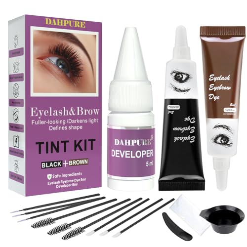 DAHPURE Eyelash and Eyebrow Color Kit, Professional Result With Safe Ingredients, Easy to Use, DIY & Salon Use (Black and Brown)