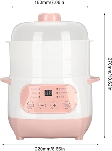 Miniatura 6 de Olla eléctrica para estofado, 1 litro, 200 W, temporizador de citas, olla de cocción lenta inteligente con vaporizador y hervir seco, mini olla