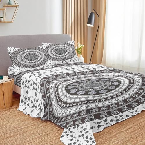 soxuding Mandala Sheets Twin Size Set，Bohemian Fitted Sheets(2 Pillowcases) 3D Print Soft Microfiber for Boys Girls
