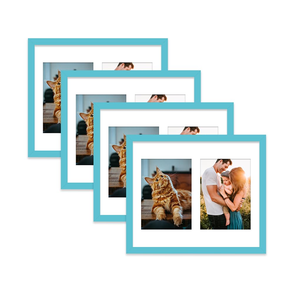 Turquoise Multi Photo Frame - Holds 2 x 7x5 Pictures, Family Collage Picture Frame for Wall Display, 12x10 Frame size, Set of 4