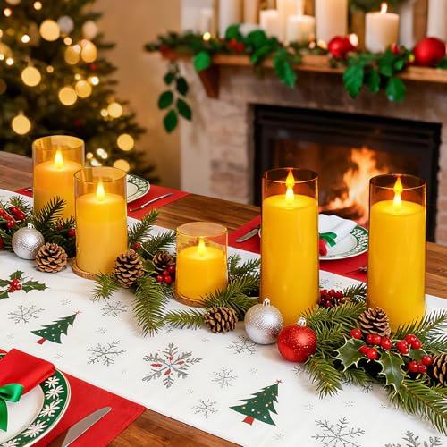 Image of Homemory Realistic Flickering Flameless Candles, Battery Operated Candles with Remote Control and Timer, LED Fake Electric Candle for Home, Christmas Decoration, Gold, Set of 5