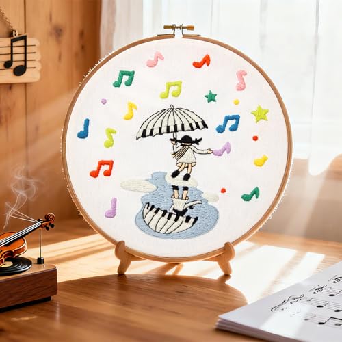 Image of Hand DIY Embroidery Kits for Beginners Adults, Cute Crewel Embroidery Art Kits, Stamped Cross Stitch Kits for Beginners Adults Craft Kits for Women, Entire Set of Embroidery Supplies & Video Tutorial