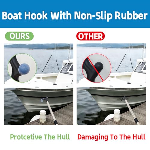 Boat Hook with 3-12Ft Adjustable Extension Pole, Stainless Steel Boat Accessories with Protective Rubber, Durable, Sturdy & Scratch-Resistant ,Threaded End Poles for Docking, Push-Pull and Boating