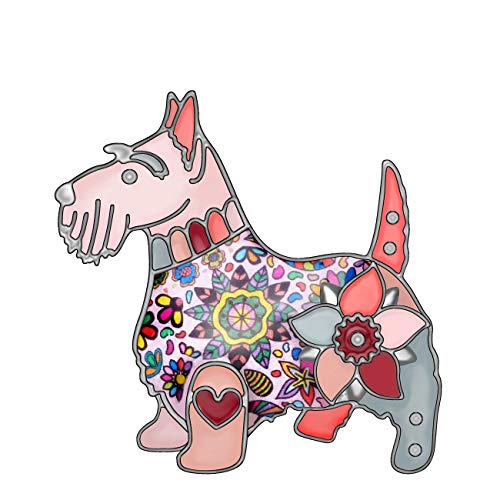 DUOWEI Broche de metal esmaltado con diamantes de imitación para perro escocés, ideal como regalo para mascotas rosa