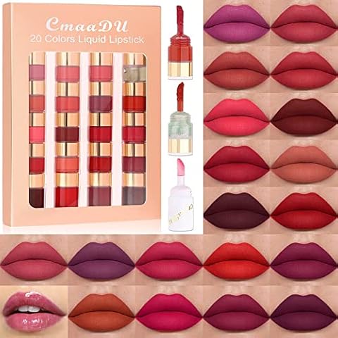 evpct 20 Colors Liquid Matte Lipstick Set, Lip Stain Packs for Dark Skin Women,Dark Red Mat Matt Long Lasting Original 24 Hour lipstick lapiz labiales mate 24 horas originales mate Cover
