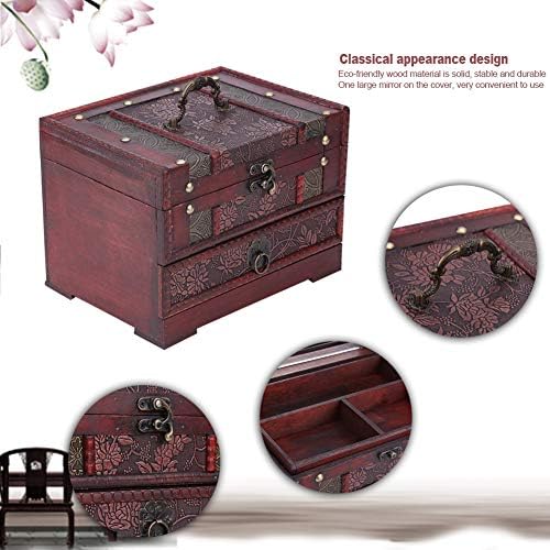 Taidda Wood Jewelry Box, Classical Wood ewelery Gift Storage Case 8.7 * 6.3 * 6.3inch Jewelries Bracelet Earrings Chest Organizer With Mirror