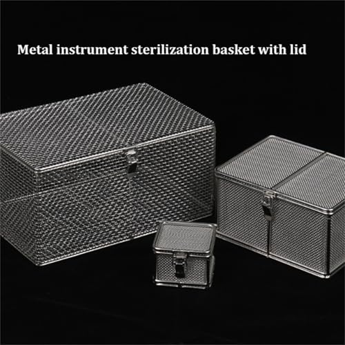 Cestino per sterilizzazione in acciaio inox con coperchio, vassoio in rete per pulizia e conservazione di strumenti chirurgici, adatto per uso oftalmico e otorinolaringoiatrico