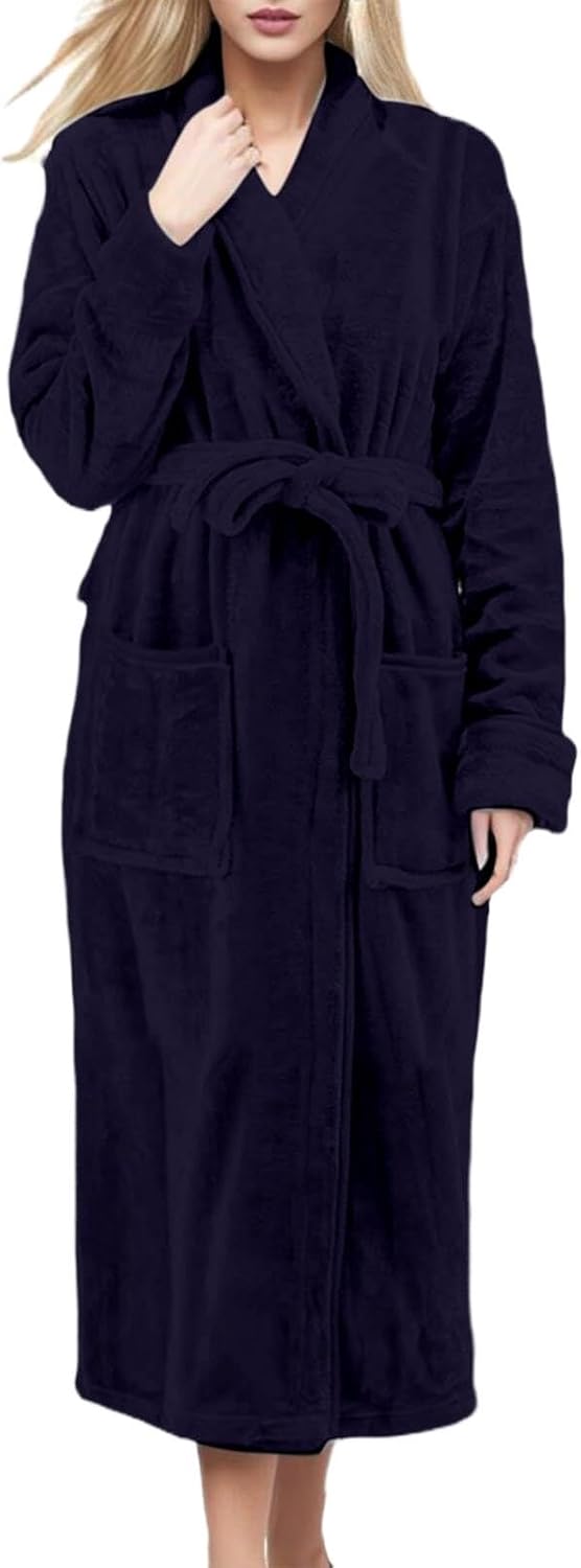 Turquaz Vestaglia Da Donna In Pile Morbido – Accappatoio Con Collo A Scialle, Lunghezza Al Ginocchio, Blu Porto, Taglia L, Ideale Per Spa E Relax