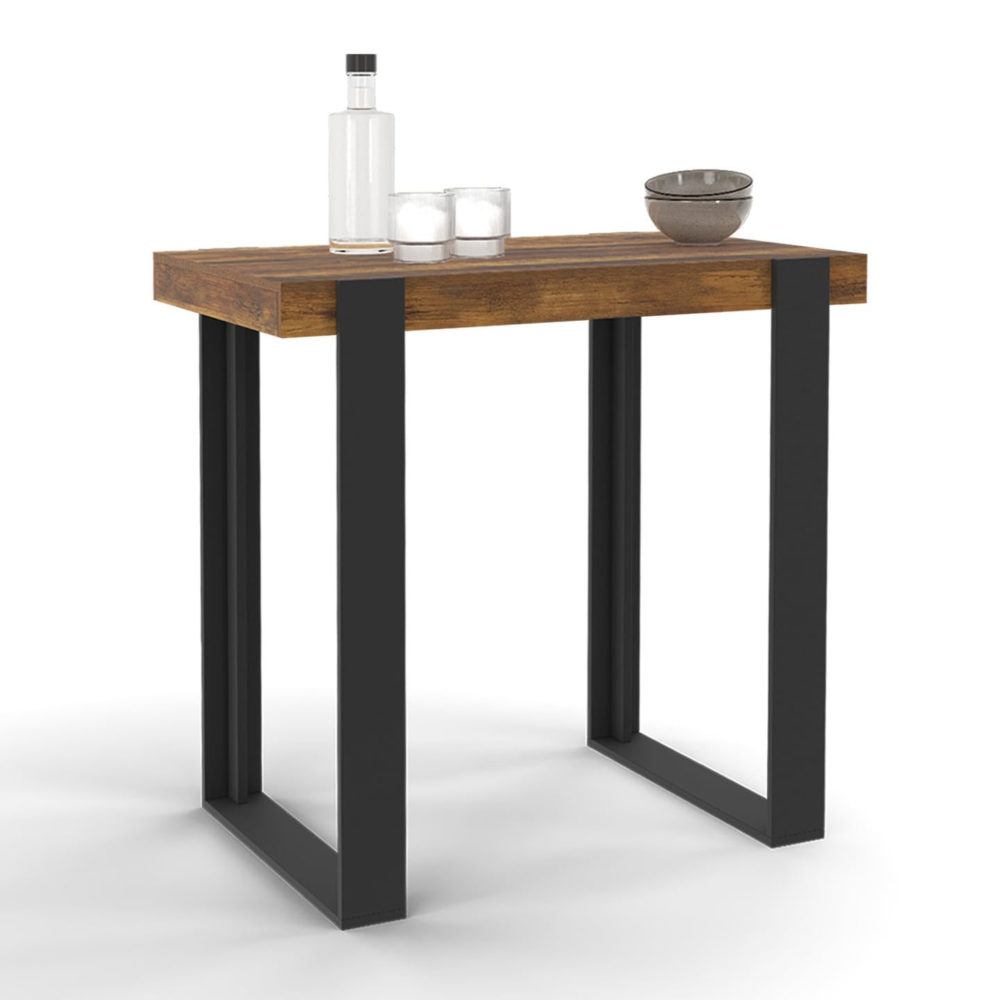 IDMarket - Mesa de bar Phoenix madera oscura, aspecto antiguo, negro, 113 cm