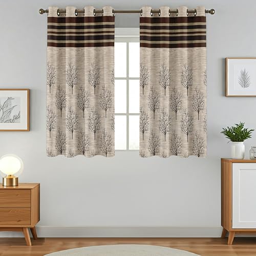 Image of Homefab India Pack of 1 Jacquard Room Darkening Modern Jute Curtain - 5 feet, Window, Brown