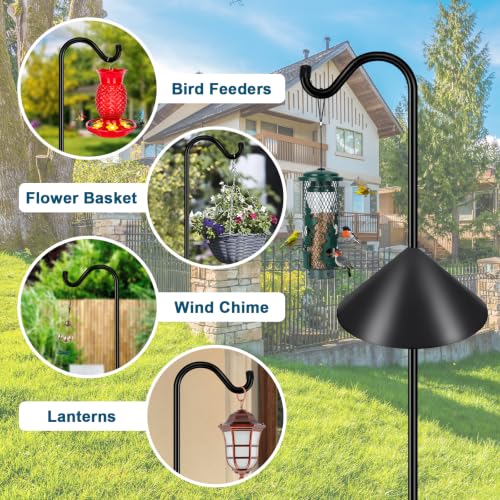 Image of Gtongoko Bird Feeder Pole Squirrel Proof 108 Inch Shepherds Hook | 7 Prongs Base, Squirrel Baffles, Adjustable Heavy Duty, Hanging Plants & Feeders, Black