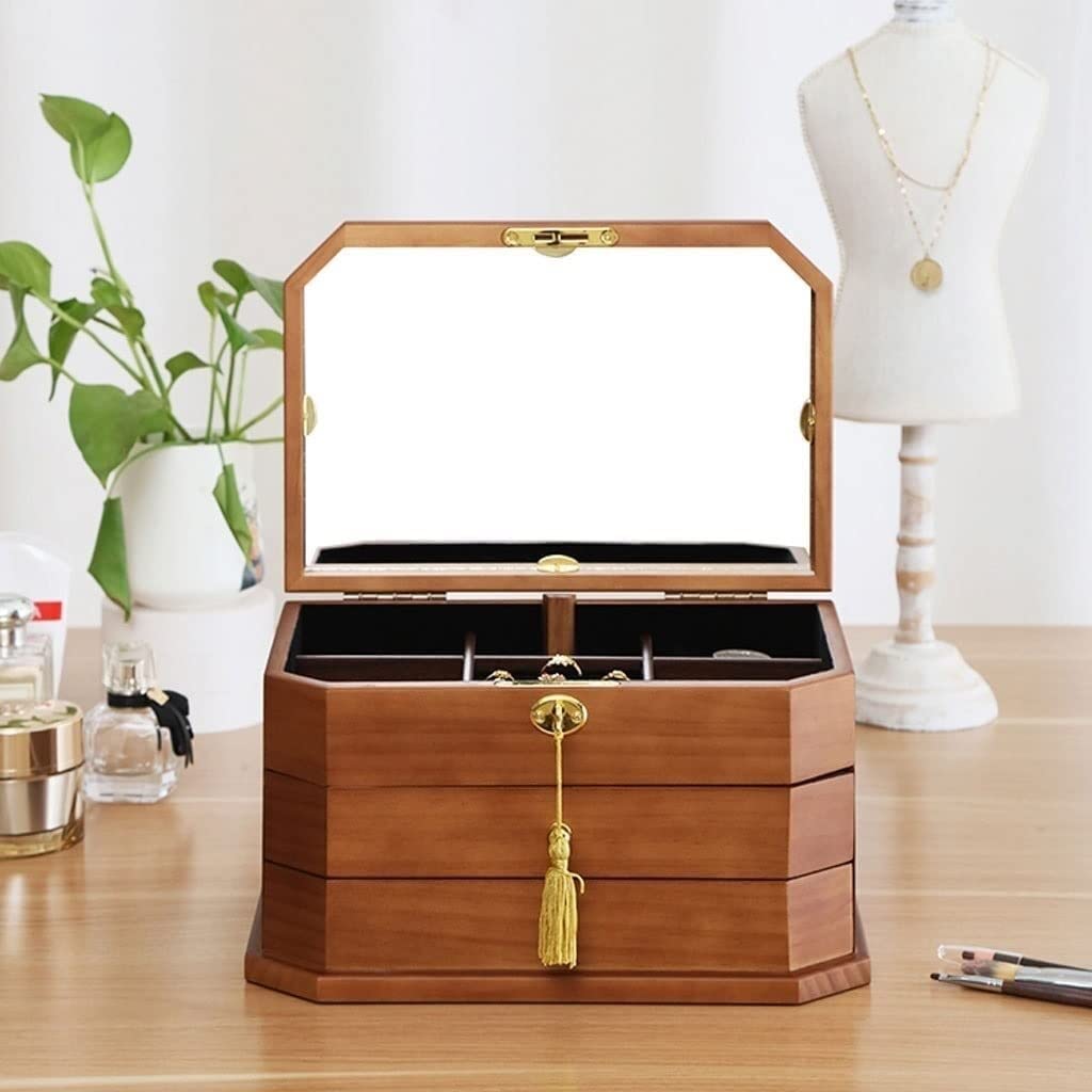 Ladies Jewelry Box Organizer Girls Jewelry Box Organizer Ladies Girls Wooden Three Layers with Safety Lock Interesting