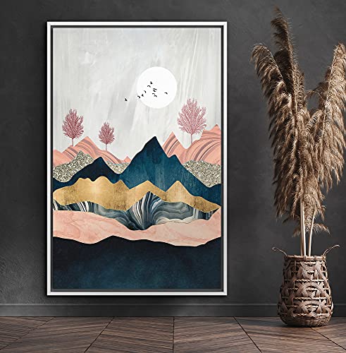 SIGNFORD Pink Trees Marble Mountains Canvas Print 24"x36" Modern Art for Living Room, Bedroom, Office