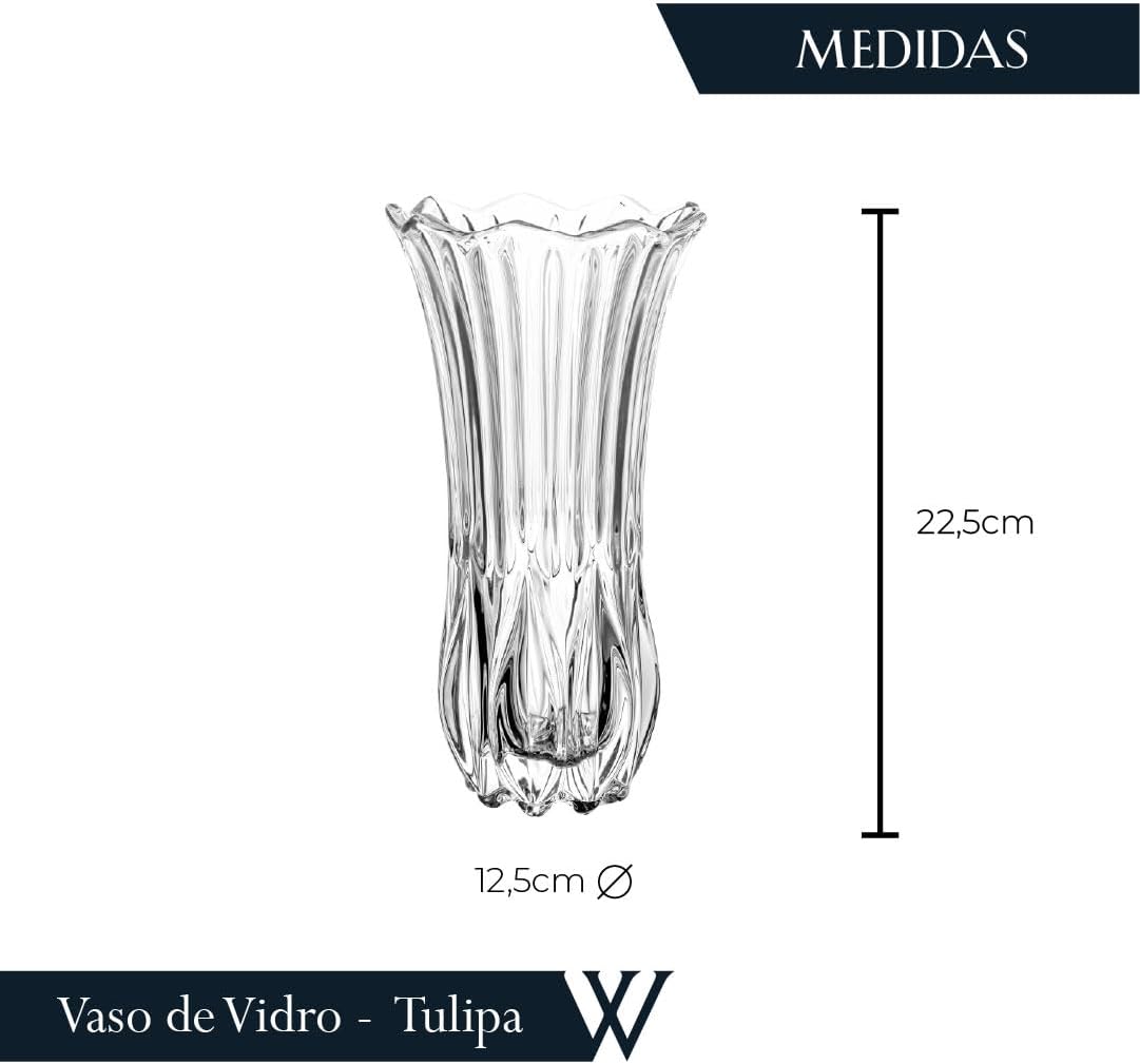 WOLFF - Vaso de Vidro Tulipa 12,5cm x 12,5cm x 22,5cm