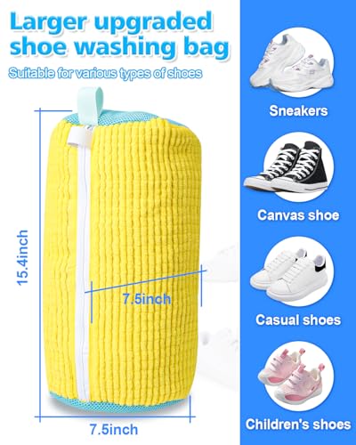 Shoe Washing Machine Bag,Shoe Laundry Bags for Sneakers,Reusable Shoe Washing Bag for All Shoe Types and Sizes,Durable Hidden Zipper Shoe Laundry Bag for Sneaker Gym Shoes (Yellow 3pcs)4