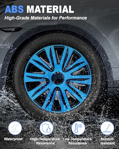 Image of ABX Hubcaps,15 inch hubcaps Set of 4, Wheel Rim Cover ABS Material, Snap On Car Truck SUV Replacement, for Toyota Camry Nissan Mazda etc, Black&Blue
