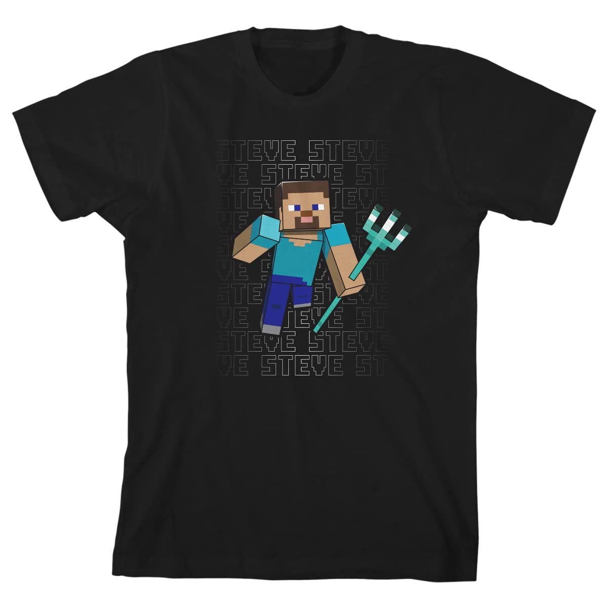 Minecraft Steve with Pitchfork Boy's Black T-Shirt