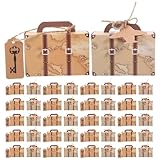 Gogogmee 60 mini maletas de papel para recuerdos de fiesta - Estuche para dulces con temática de viaje de mapa del mundo con etiquetas y cordel - Embalaje de regalo de papel kraft para bodas y