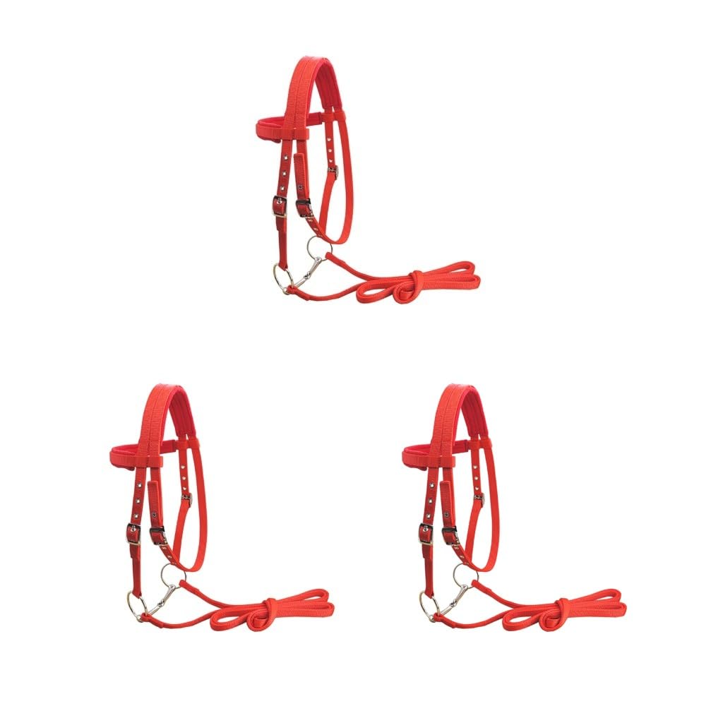 Arnés de rienda de brida para caballo, correa de nailon extraíble, color rojo, talla M