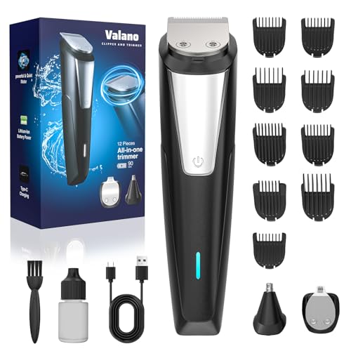 Valano Beard Trimmer for Men 3-in-1 Professional Hair Clippers & Grooming Kit Cordless Electric Razor Shaver with T-Blade Nose and Ear Hair Trimmer 9 Guide Combs Type-C Long Battery Life Gift
