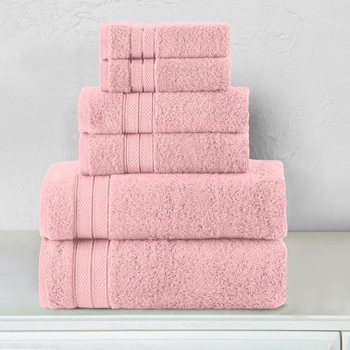 Image of Elegant Comfort Luxury 6-Piece Towel Set, Premium Soft 100% Turkish Cotton, Three Line Popcorn Design 2 Bath Towels, 2 Hand Towels and 2 Washcloths Towel Set - Quick-Drying and Absorbent, Dusty Pink