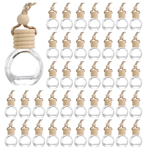 Image of 60Pcs Hanging Car Air Freshener Diffuser, 10ml Empty Glass Essential Pendant Bottles, Automotive Oil Aromatherapy Fragrance Perfume Containers