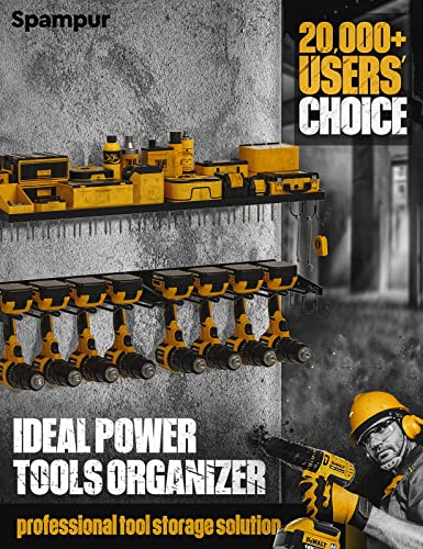 Spampur Power Tool Organizer With Charging Station, Drill Holder Wall Mount, Garage Storage Shelves For Organization, Heavy Duty Tool Shelf & Pegboard Wall Organizer Set Solid Metal 2 Pack #TOP5