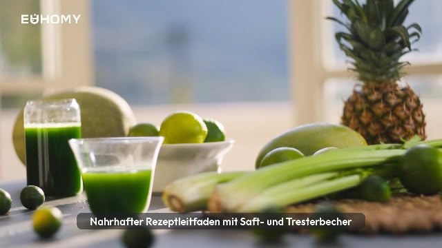 Bild 6 - EUHOMY Entsafter, Slow Juicer für Ganze Gemüse und Obst, 135 mm großem Einfüllschacht 1,8 L Füllvolumen, Klingenkonstruktion aus Edelstahl- Leicht zu Reinigender Kaltpresse Saftpresse mit 2 Gläsern