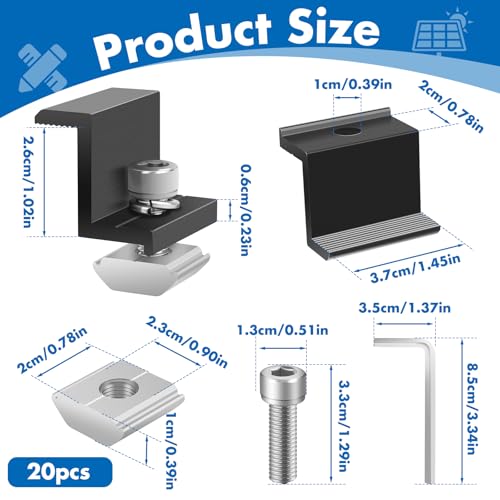 20 Stück Endklemmen 30mm Schwarz, TGKYK Modulklemmen Solar mit Schraubenschlüssel, Befestigung Solarmodul, Solarmodul Halterung für Dächer, Böden, Camping, Wohnwagen