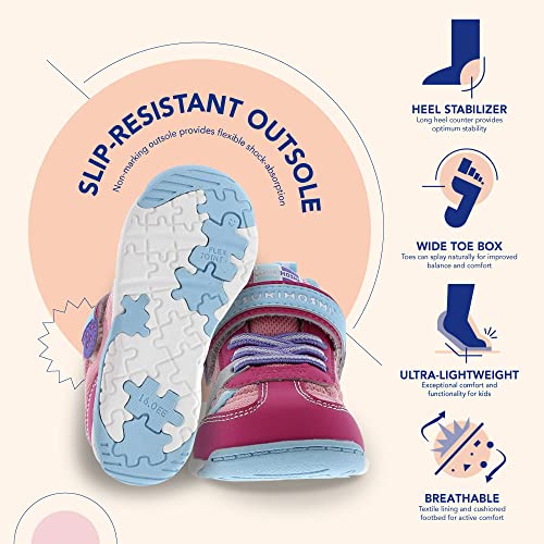Tsukihoshi 1521 Kaz Strap-Closure Machine-Washable Child Sneaker Shoe With Wide Toe Box And Slip-Resistant, Non-Marking Outsole - Fuchsia/Light Blue, 13 Little Kid (4-8 Years) #TOP4