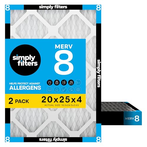 Simply 20x25x4 Air Filter MERV 8 2 Pack Furnace Air Filter for HVAC (Actual Size:19.5x24.5x3.63) DUST Pet & Allergy Control
