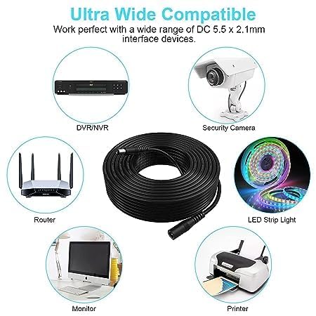 Image of ZXN Dc Male to Female Power /Adapter Extension Cable dc Plug Extension Cord 5.5mm x 2.1mm 12v Extension for CCTV,LED Strip (Black)(1 Metre)