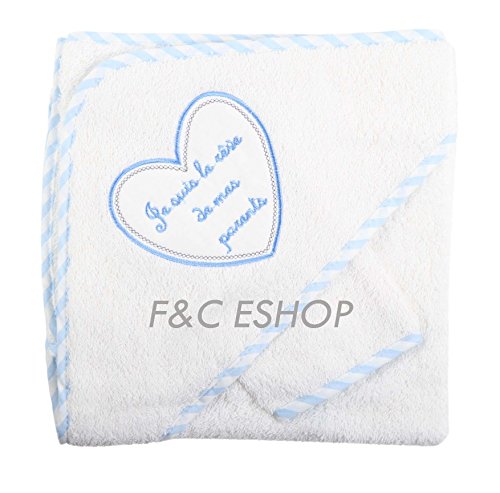 Sortie de bain'je suis le rêve de mes parents' avec gant - bébé garçon - blanc/bleu