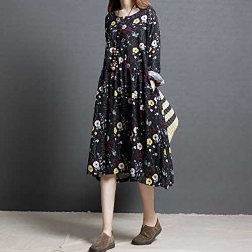 Amazon ドウゲイ Tongyi レディース 綿 ワンピース ドレス 花柄 満開式 フレアワンピース レトロワンピース 長袖 シルエット パーティー 結婚式 発表会 体型カバー ゆったり 着痩せ コート ジャケット 通販