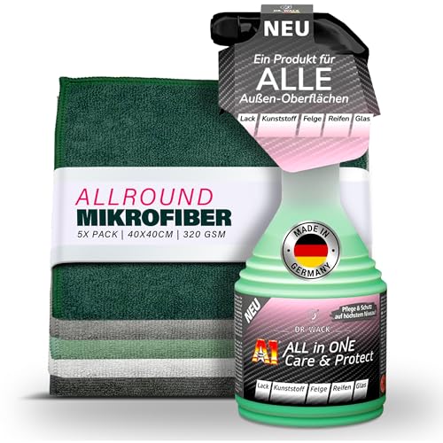 Auto Versiegelung Set | Dr. Wack A1 ALL IN ONE Care & Protect Spray + 5 Mikrofasertücher | Versiegelt mit starkem Abperleffekt | Für alle Außenflächen wie Lack Kunststoff Felgen Reifen & Glas