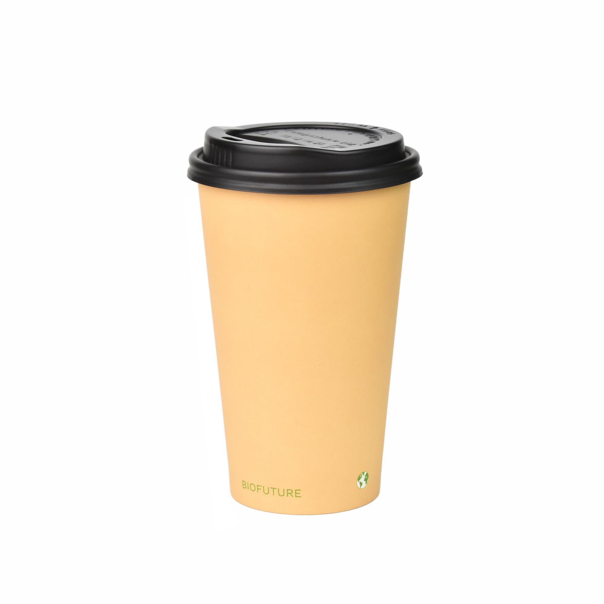 BIOFUTURE Biodegradable Coffee Cups – Sand, 50 Count Disposable, 16 Ounce Paper Cups with Lids – Eco-Friendly and 100% Compostable – Ideal for Tea, Coffee, and Hot Drinks (50 Ocs, Sand, 16oz)