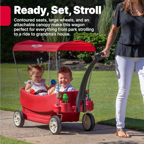 Image of Step2 All Around Canopy Wagon, Kids Ride On Toy, Stroller Substitute, Includes Seat Belts, Made of Durable Plastic, Max Weight 75 lbs., For Toddlers 1.5-5 Years Old
