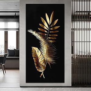 Moderne gouden bladeren luxe muur kunst canvas schilderij op de muur abstracte poster en prints voor woonkamer decoratie 70x140cm (28x55in) frameloze