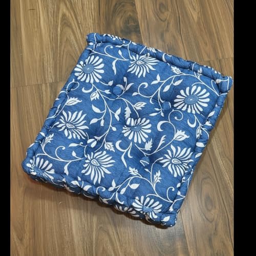 Image of Amazon Brand - Umi Chair Cushion Comfortable Thick Tufted Seat Cushion Cushion for Meditation,Floor Cushion for Sitting in Living Room,Indoor Pads Seat Set of 1,16X16(Inches) (Blue;White)
