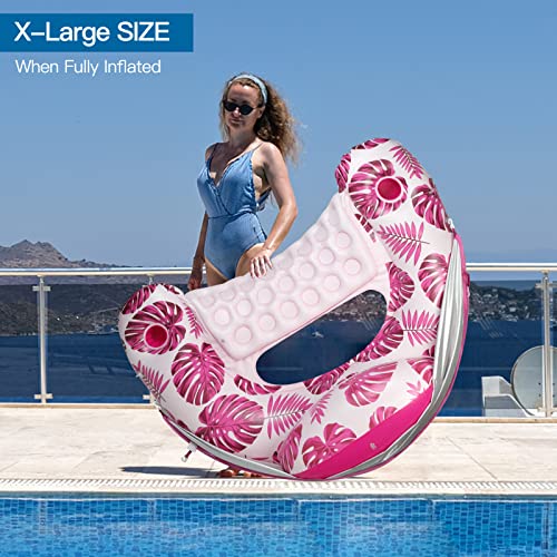 Image of COOLCOOLDEE Pool Float with Canopy, Cup Holder - XL Pool Chair Lounge Float with Adjustable Sun Shade Cover, Drink Holder, Ergonomic Headrest,Inflatable Pool Float for Adults
