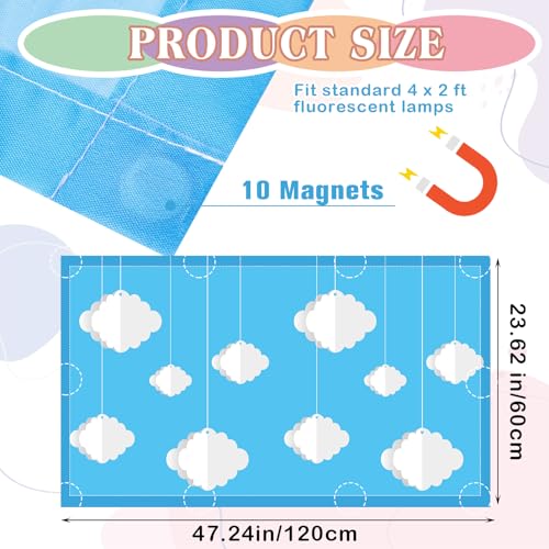 Image of VIHOSE 6 Pcs Fluorescent Light Covers for Ceiling Lights Classroom Magnetic Light Covers Classroom Filters Office School Drop Ceiling, 4 x 2 ft(Cute Cloud)