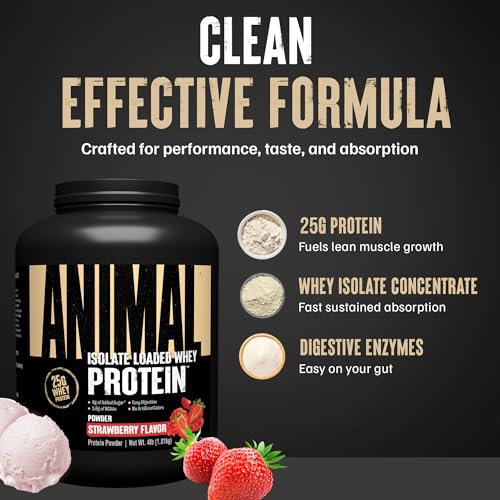 Image of Animal Whey Isolate Protein Powder, 25G High Protein | Strawberry 4LB