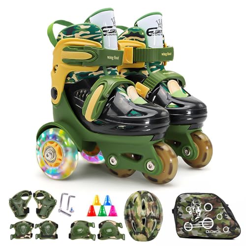 Yinhing Flash Zapatos de Patinaje para Niños Juego de Patines con Rodilleras, Coderas, Casco, Mochila, Diseño de Doble Freno para Lavable, Ideal para Principiantes (#4)