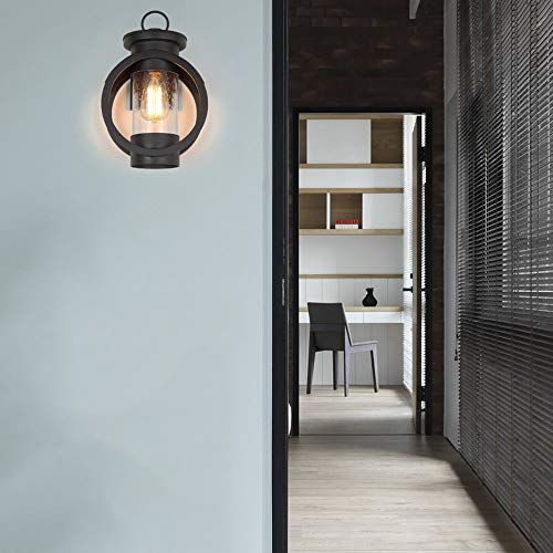 Applique murale extérieure rétro LED avec lanterne noire en fer étanche - 2