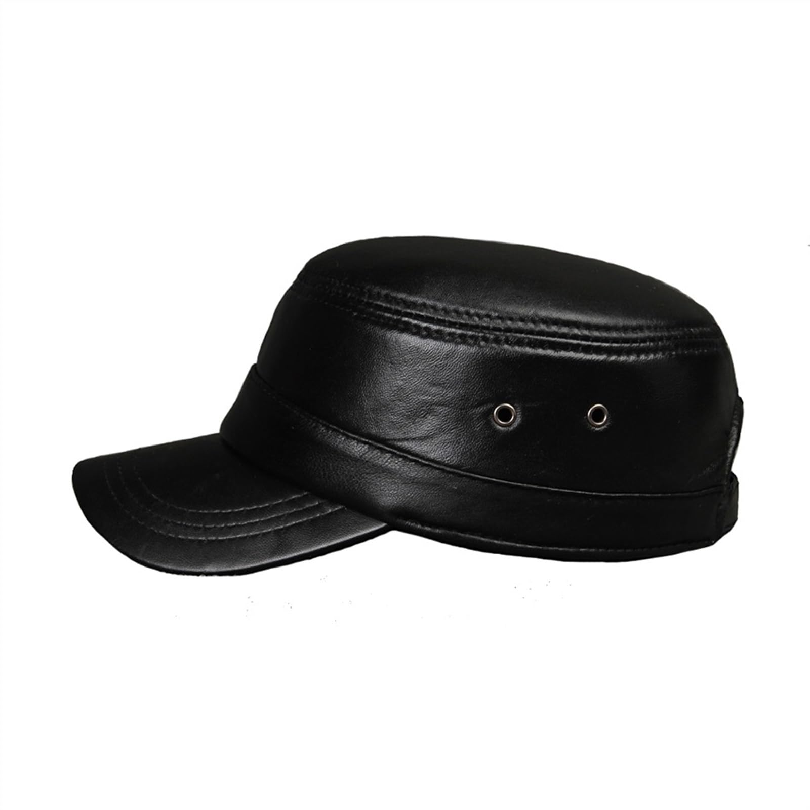 Cappello da Uomo Berretto Piatto in Vera Pelle Nera Berretto da Uomo Berretto Militare Regolabile Vintage Edera Cappello da Capitano Autunnale Casual