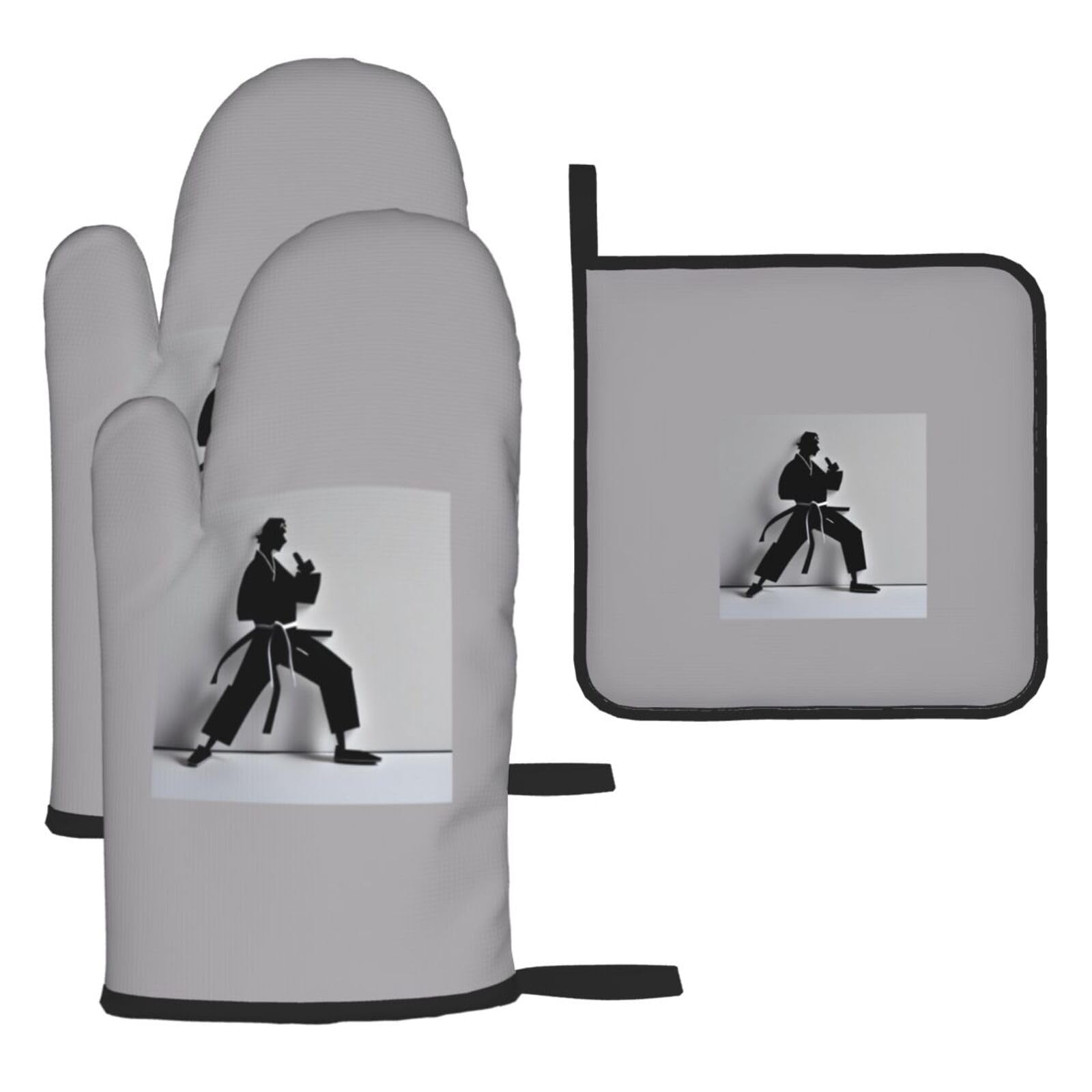 Impressive Karate Men Print Oven Kitchen Gloves For Baking Outdoor Grilling Home Use Mitts Microwaving Bbq